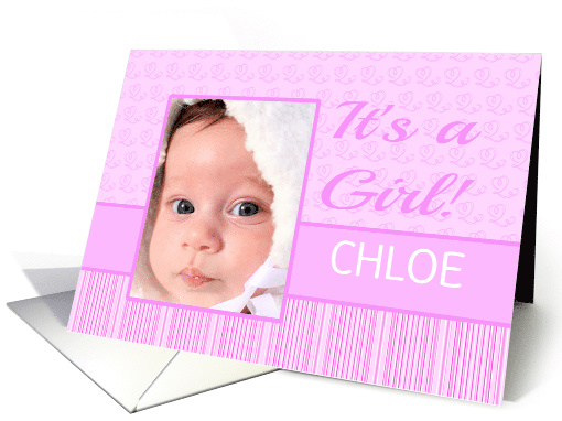 Baby Girl Birth Announcement Photo Card pink dots and stripes card