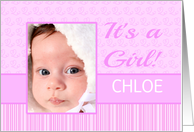 Baby Girl Birth Announcement Photo Card pink dots and stripes card