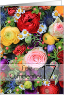 17th Spanish Happy Birthday Card/Feliz cumpleaos - Summer bouquet card