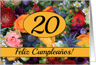 20th Spanish Happy Birthday Card/Feliz cumpleaos - Summer bouquet card