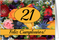 21st Spanish Happy Birthday Card/Feliz cumpleaos - Summer bouquet card