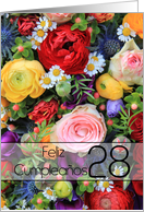 28th Spanish Happy Birthday Card/Feliz cumpleaos - Summer bouquet card