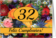 32nd Spanish Happy Birthday Card/Feliz Cumpleaos - Summer bouquet card