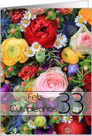 33rd Spanish Happy Birthday Card/Feliz Cumpleaos - Summer bouquet card