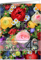 45th Spanish Happy Birthday Card/Feliz Cumpleaos - Summer bouquet card