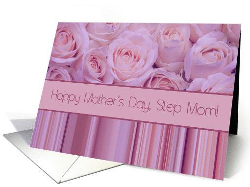 Step Mom - Happy Mother's Day pastel roses & stripes card (1234024)