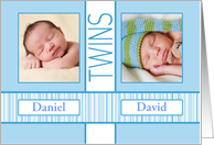 New Baby Boy Twins Announcement Photo Card