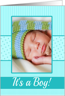 Baby Boy Birth Announcement Photo Card Blue dots and stripes card