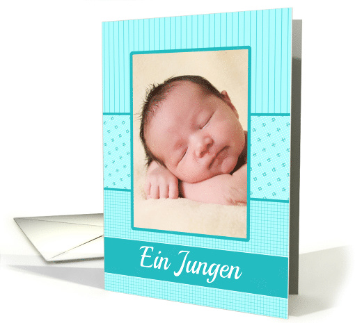 German Baby Boy Birth Announcement Photo Card Blue dots... (1234294)