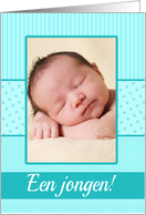 Dutch Baby Boy Birth Announcement Photo Card Blue dots and stripes card