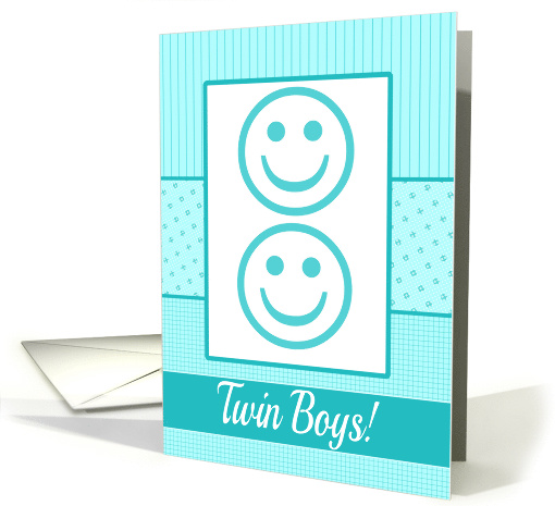 Twin Baby Boy Birth Announcement Photo Card Blue dots and stripes card