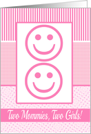 Lesbian Mommies Baby Twin Girl Birth Announcement Photo Card Pink dots card
