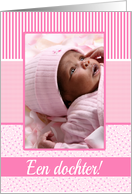 Dutch Girl Birth Announcement Photo Card Pink dots card