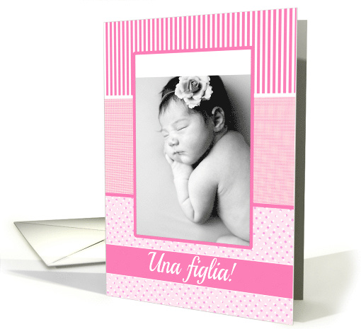 Italian Girl Birth Announcement Photo Card Pink dots card (1235572)