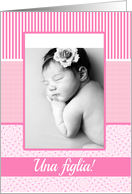 Italian Girl Birth Announcement Photo Card Pink dots card