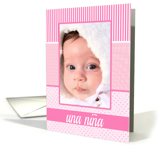 Spanish Girl Birth Announcement Photo Card Pink dots card (1235576)