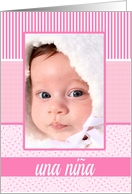 Spanish Girl Birth Announcement Photo Card Pink dots card