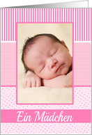 german Girl Birth Announcement Photo Card Pink dots card