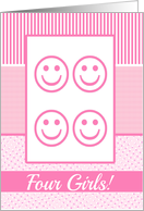 Four Girls, Quadruplet Birth Announcement Photo Card Pink dots card