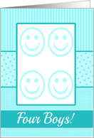 Four Boys, Quadruplet Birth Announcement Photo Card blue dots card