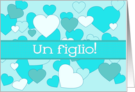 Italian Figlio - Baby Boy Birth Announcement Blue Hearts card