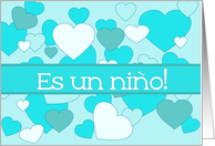 spanish un nio - Baby Boy Birth Announcement Blue Hearts card
