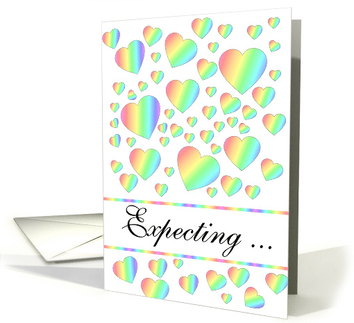 Same Sex Couple Pregnancy Announcement Rainbow Hearts card (1235992)