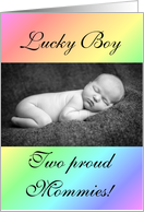 Lesbian Couple boy birth announcement photo card