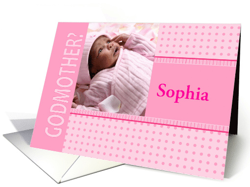 Girl Pink Godmother Invitation Dots and Stripes Photocard card