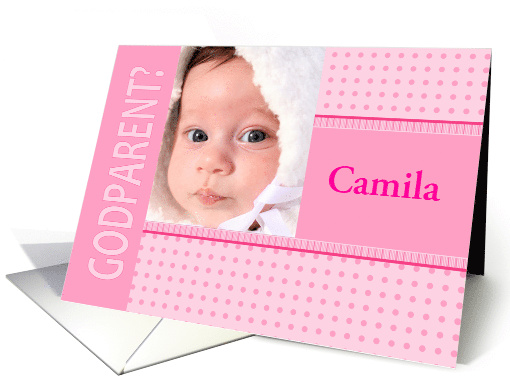 Girl Pink Godparent Invitation Dots and Stripes Photocard card