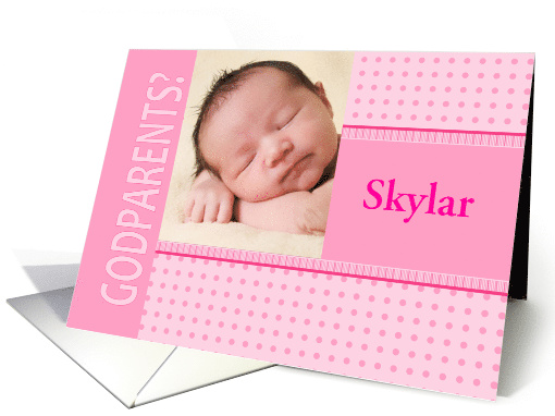 Girl Pink Godparents Invitation Dots and Stripes Photocard card