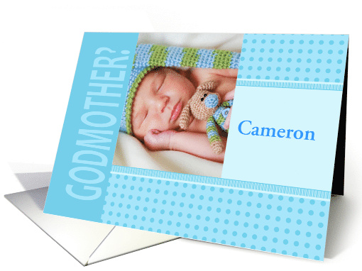 Boy Blue Godmother Invitation In Dots and Stripes Photocard card