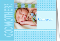 Boy Blue Godmother Invitation In Dots and Stripes Photocard card