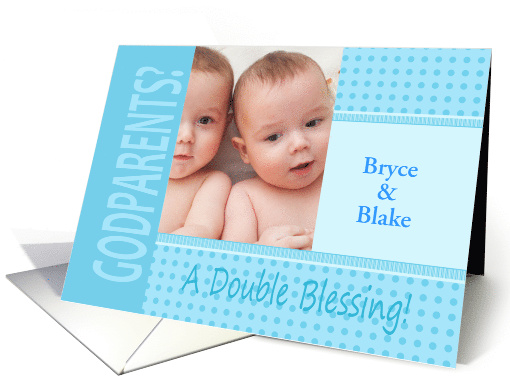 Twin Boys Blue Godparents Invitation In Dots and Stripes... (1236350)
