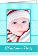 Boy Christening party Invitation Photo Card blue stripes card