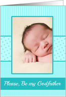 Boy Godfather Invitation Photo Card blue stripes card