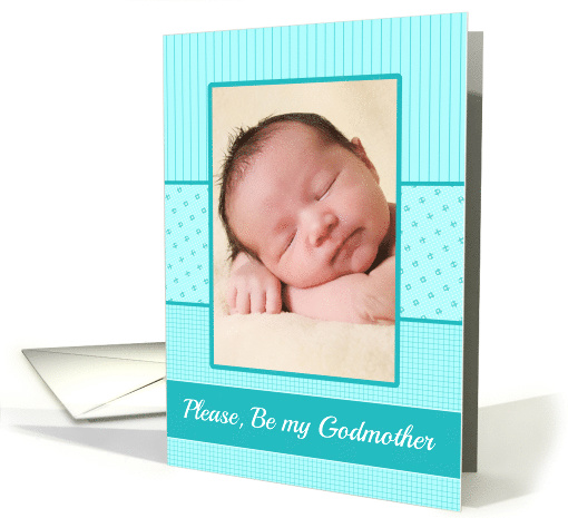 Boy Godmother Invitation Photo Card blue stripes card (1237042)