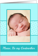 Boy Godmother Invitation Photo Card blue stripes card