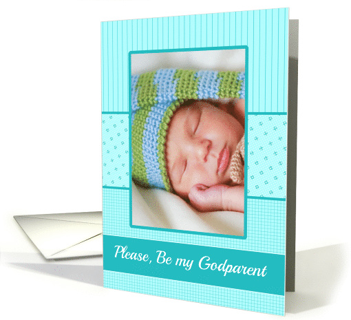 Boy Godparent Invitation Photo Card blue stripes card (1237044)