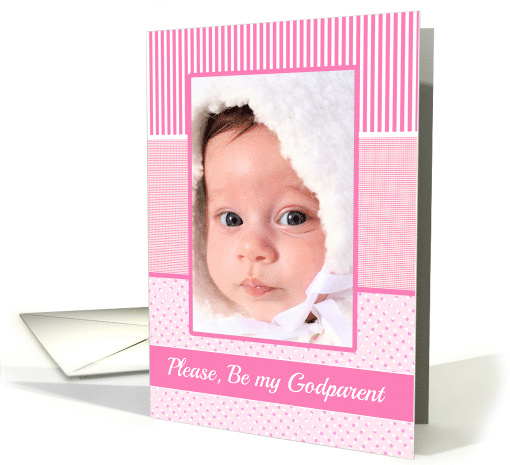 Girls Godparent Invitation Photo Card pink stripes card (1237068)
