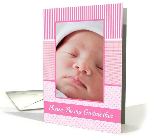 Girls Godmother Invitation Photo Card pink stripes card (1237080)