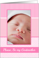 Girls Godmother Invitation Photo Card pink stripes card