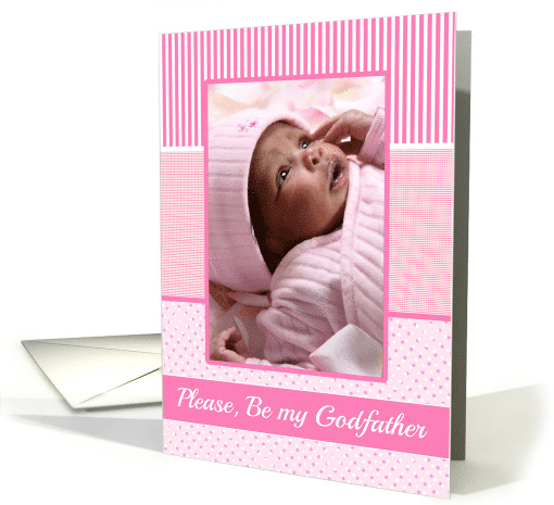Girls Godfather Invitation Photo Card pink stripes card (1237084)