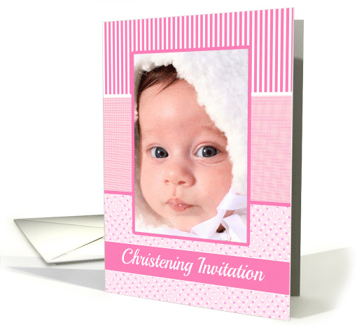 Girls Christening Invitation Photo Card pink stripes card (1237096)