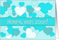 Dutch Zoon Baby Boy Congratulations Blue Hearts card