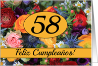 58th Spanish Happy Birthday Card/Feliz Cumpleaos - Summer bouquet card