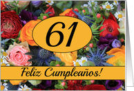 61st Spanish Happy Birthday Card/Feliz Cumpleaos - Summer bouquet card