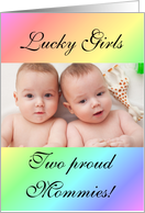 Lesbian Couple multiple girls birth announcement photo card