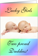 Gay Couple multiple girl birth announcement photo card