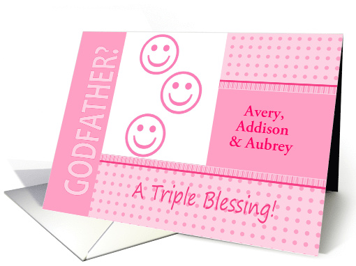 Triplet Girls Pink Godfather Invitation Dots and Stripes... (1260244)